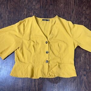 Boohoo Peplum Buttonup Blouse Mustard